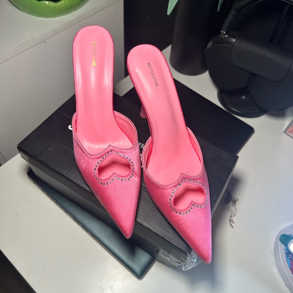 Pretty Little Thing Pink Ballerinas Pink Heart-Embellished Women's Heels